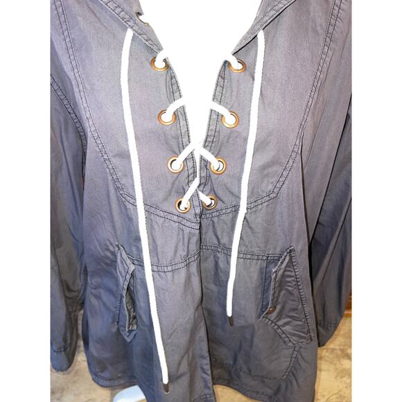 Womens Free People Dark Gray Lace Poplin Hooded Jacket Anorak Boho Size XS/S - Picture 3 of 9